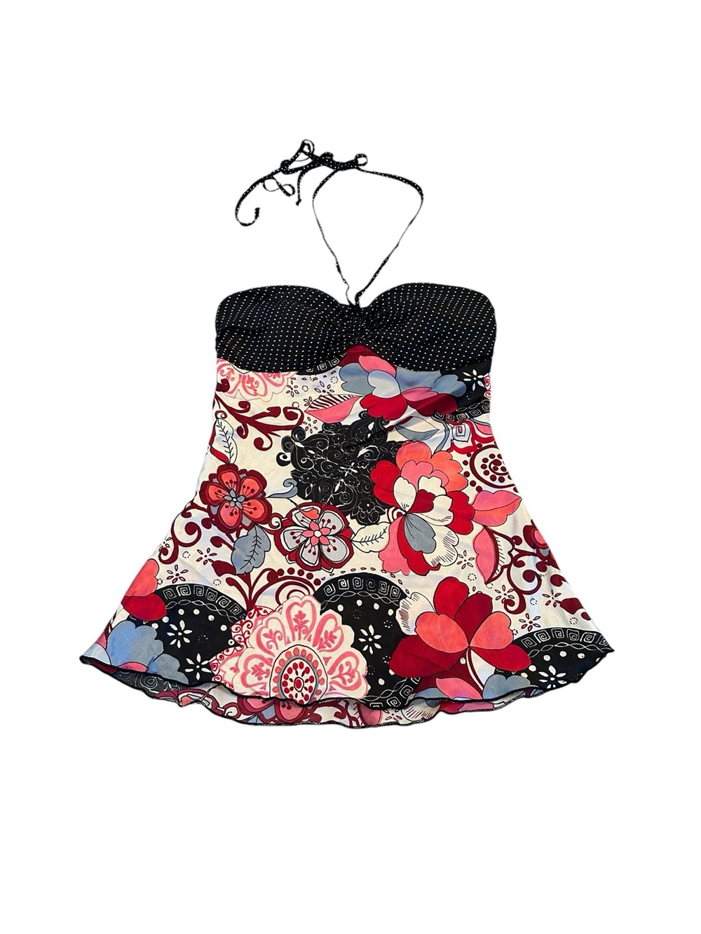 Speechless Vintage Satin Floral Polka Dot Halter Babydoll Top 90s Y2K FairyCore